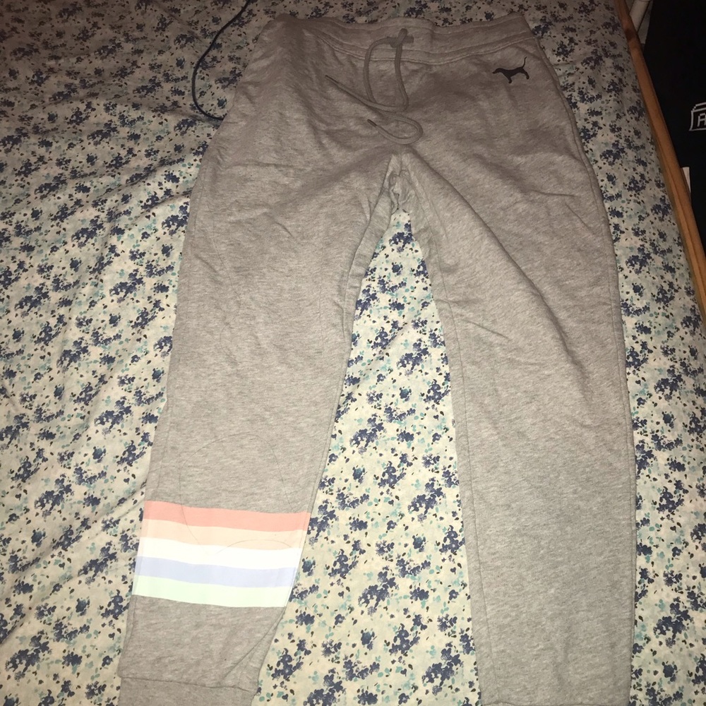 NWOT GREY with RAINBOW PATCH PINK JOGGERS